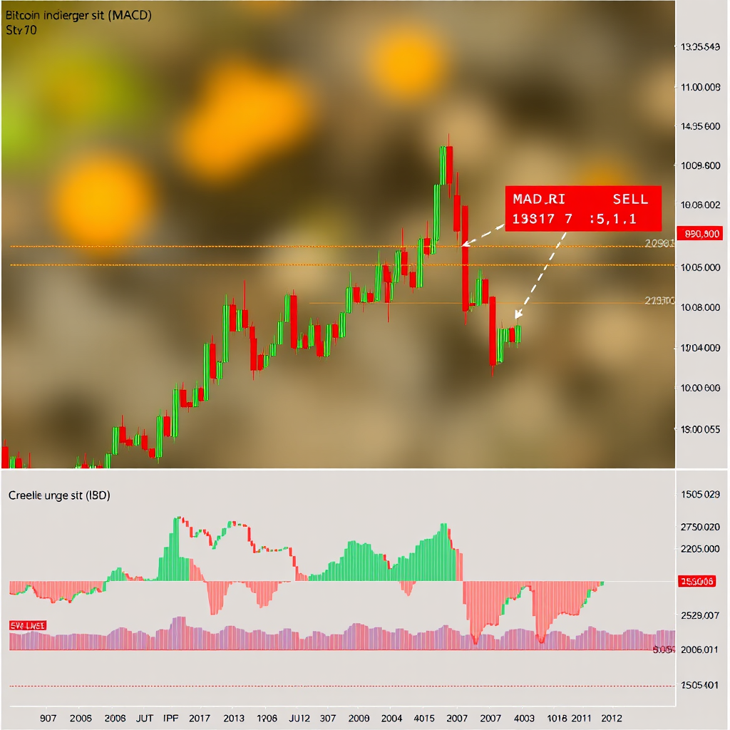 График Bitcoin с наложенными индикаторами RSI и MACD, показывающий сигналы покупки и продажи, уровни перекупленности и перепроданности